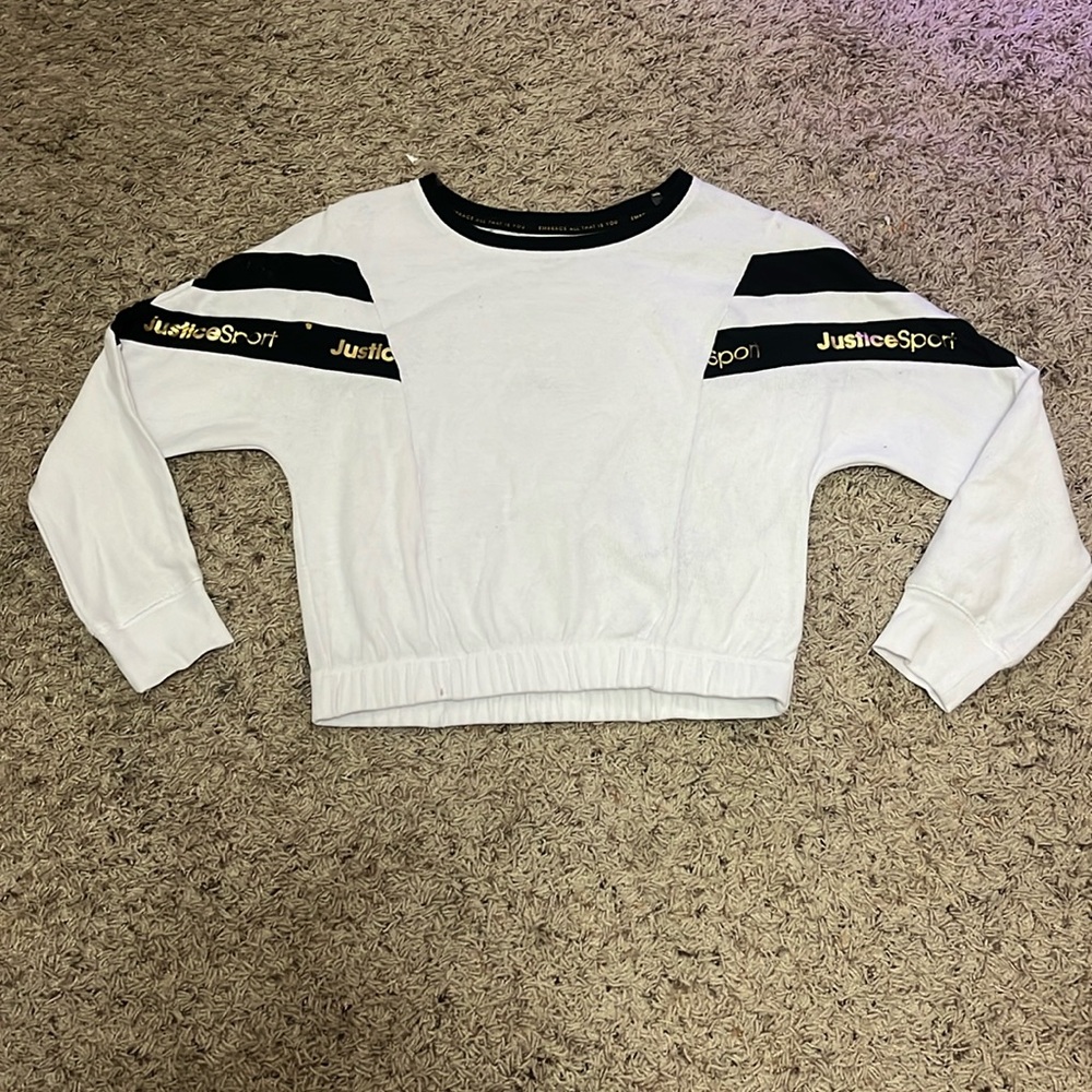 Justice Sport Girls' White & Black Cropped Sweatshirt